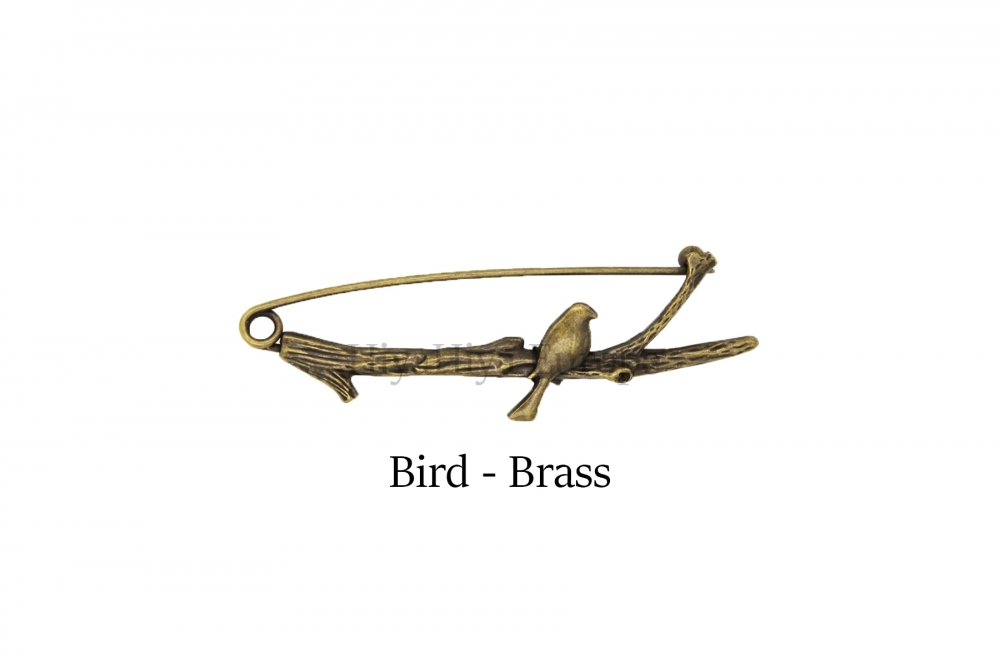 Hiya Hiya Bird on Branch Shawl Pin - Brass
